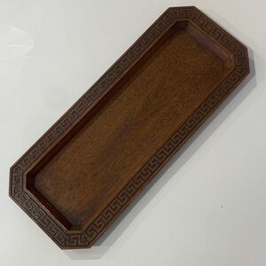 Vintage Rectangular Brown Geometric Design Faux Wood Resin Decorative Tray